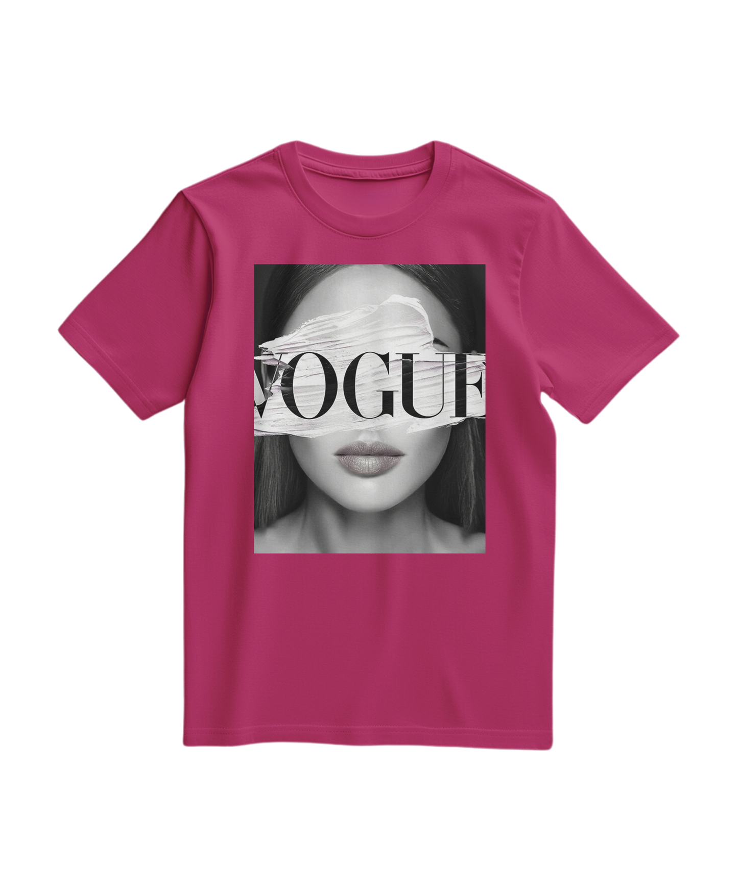 Camiseta V Eyes da Camalestore, t-shirt fúcsia com estampa de olhos na frente, tecido confortável e design moderno.
