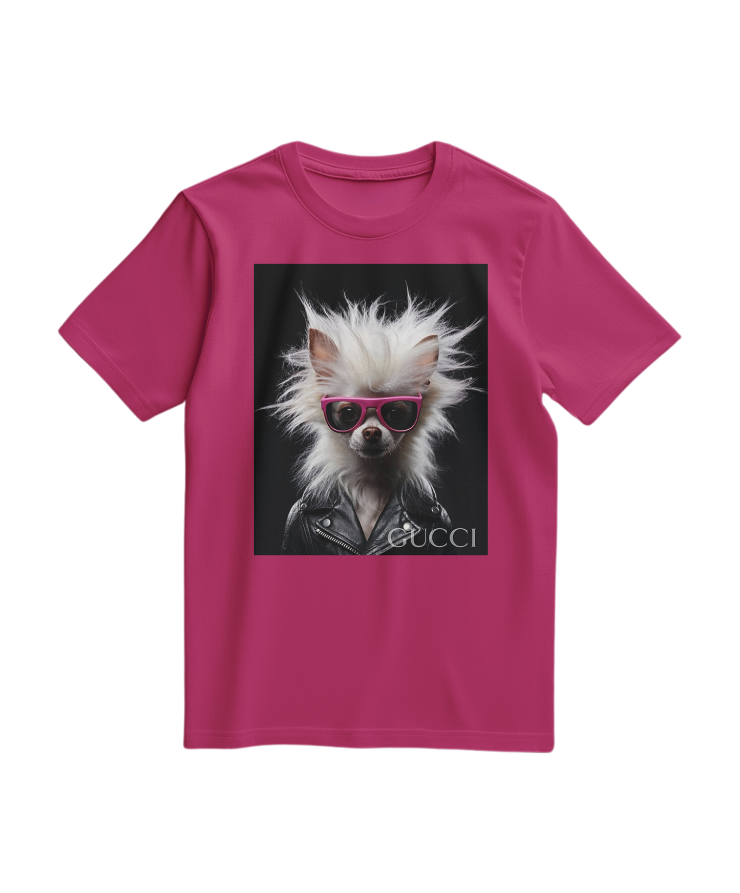 Camiseta Rebel Fur da Camalestore em cor fúcsia, com design moderno e confortável, vista de frente com detalhes visíveis.