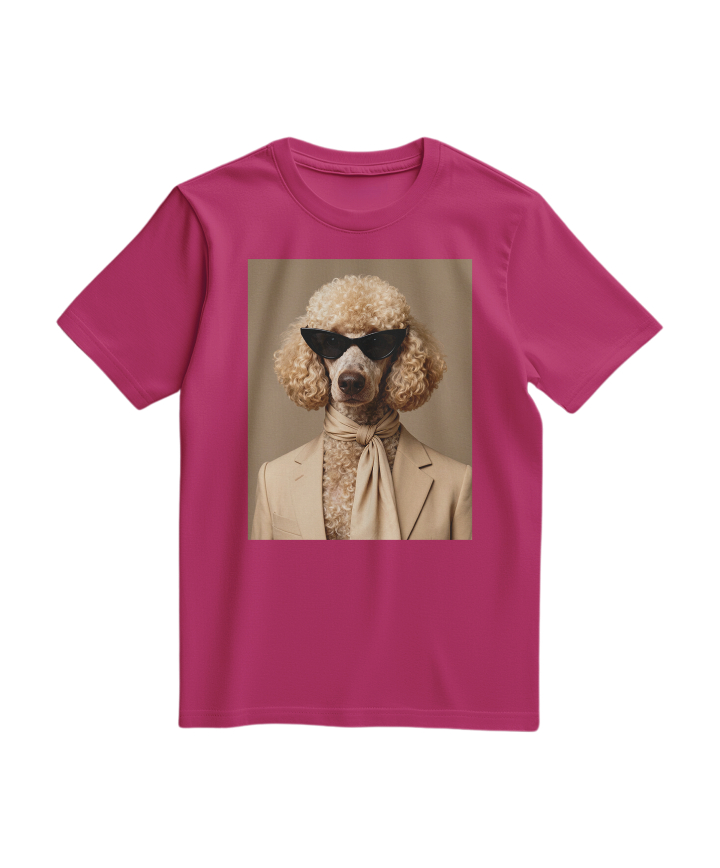 Camalestore T-shirt Poodle Tailor na cor fúcsia, com estampa de poodle e design casual, em tecido confortável.