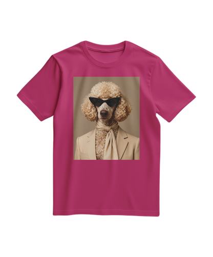 Camalestore T-shirt Poodle Tailor na cor fúcsia, com estampa de poodle e design casual, em tecido confortável.