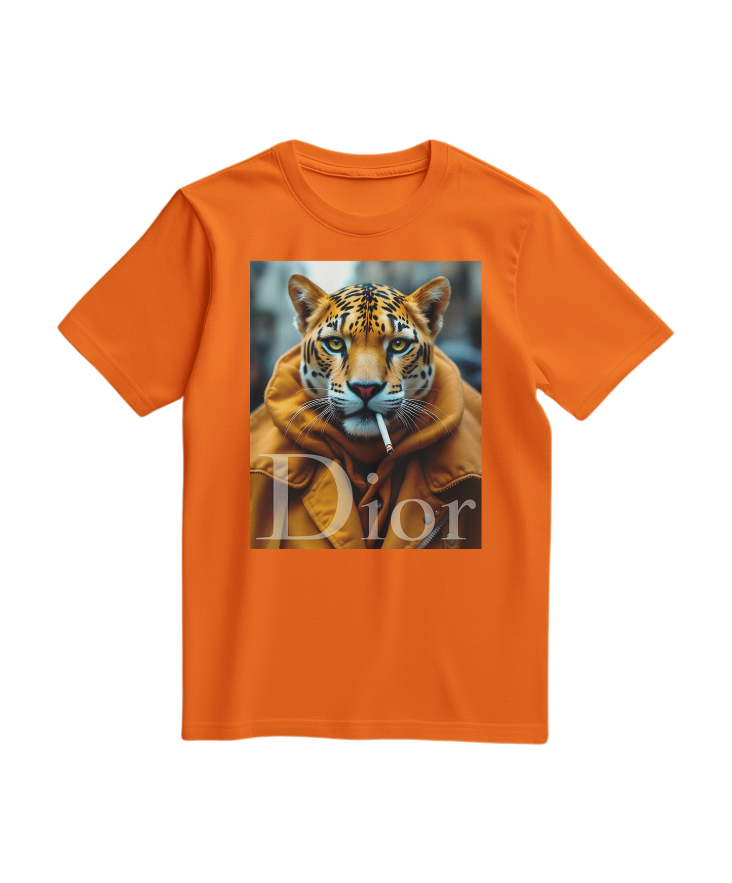 Camiseta T-shirt Jaguar Raw laranja da Camalestore com estampa de onça, tecido confortável e estilo casual.