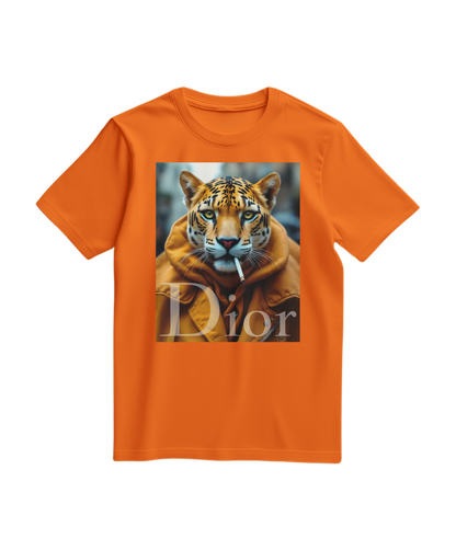 Camiseta T-shirt Jaguar Raw laranja da Camalestore com estampa de onça, tecido confortável e estilo casual.