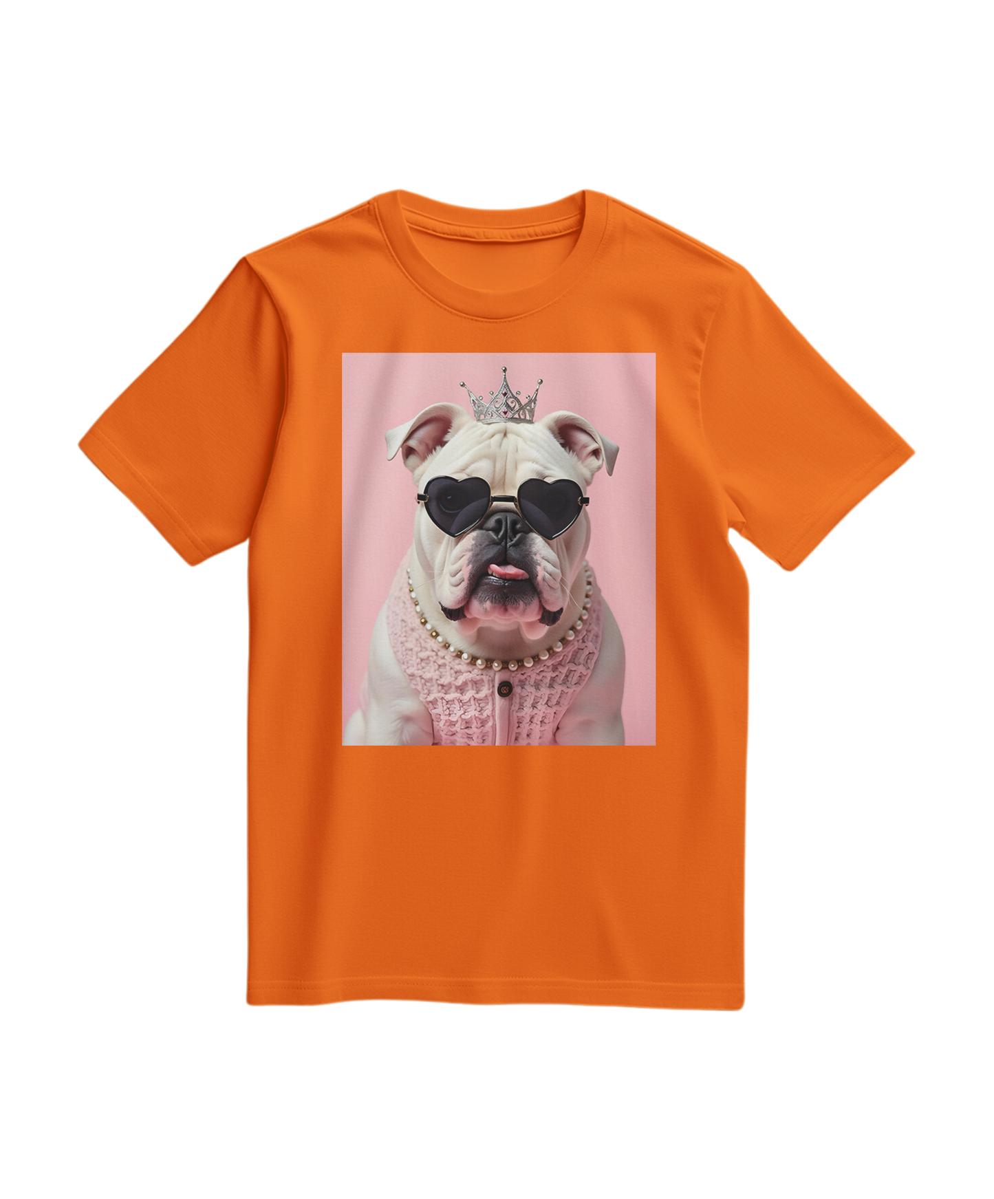 Camiseta Diva Dog Elite laranja da Camalestore, estilo casual, com estampa divertida, vista de frente com fundo branco.