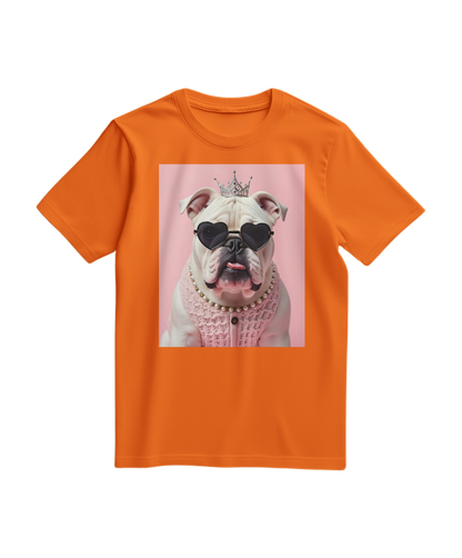 Camiseta Diva Dog Elite laranja da Camalestore, estilo casual, com estampa divertida, vista de frente com fundo branco.