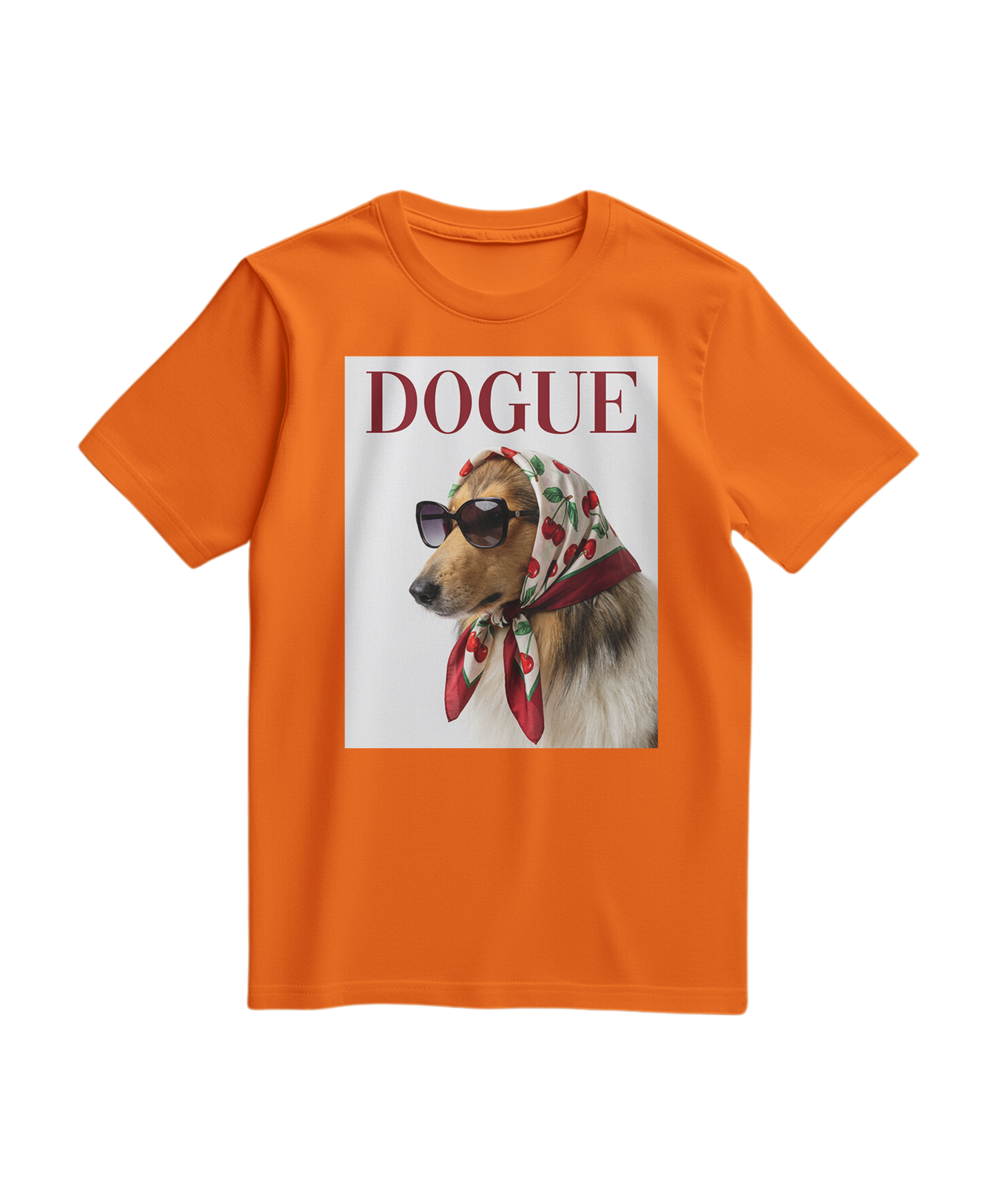 Camiseta vintage Dogue Muse da Camalestore em cor laranja, com design clássico de cão na frente, tecido confortável e estilo casual.