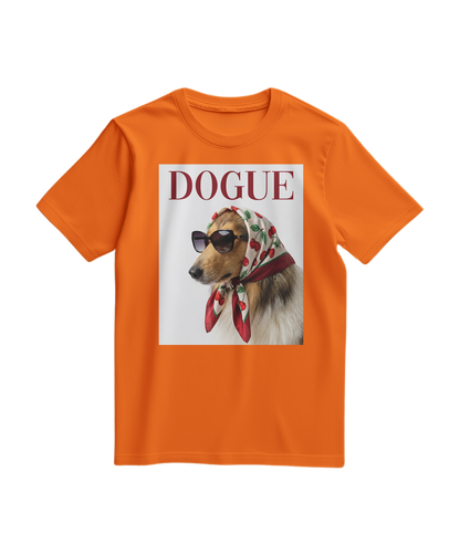 Camiseta vintage Dogue Muse da Camalestore em cor laranja, com design clássico de cão na frente, tecido confortável e estilo casual.