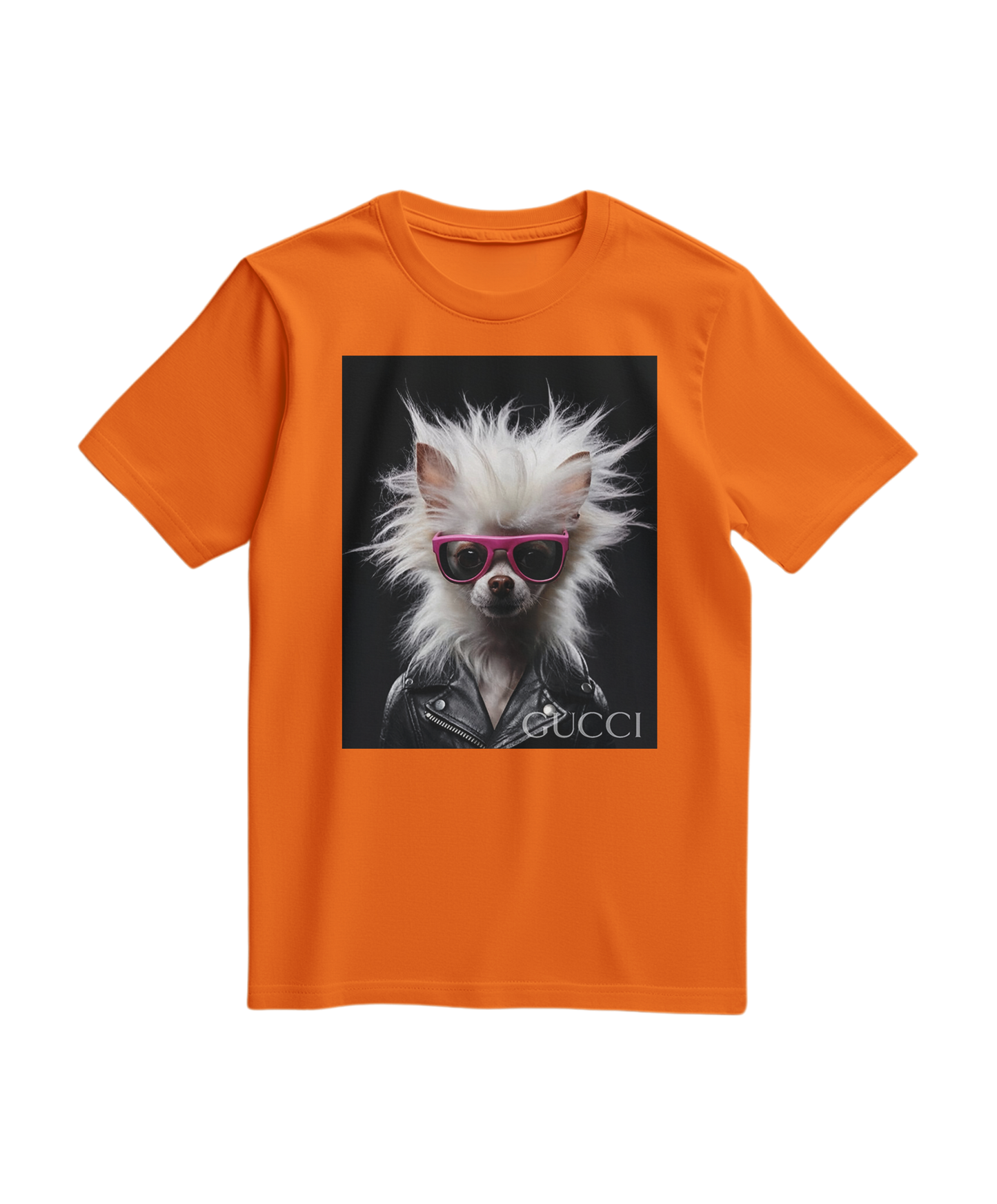 Camiseta Rebel Fur da Camalestore em laranja, camiseta casual com estampa moderna, vista frontal no produto para uso diário