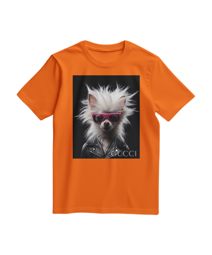 Camiseta Rebel Fur da Camalestore em laranja, camiseta casual com estampa moderna, vista frontal no produto para uso diário