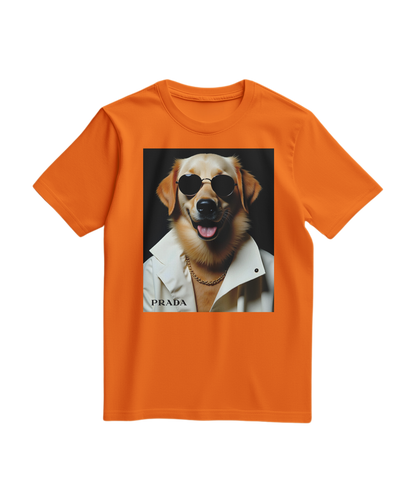 Camiseta laranja Golden Style da Camalestore, t-shirt casual com design colorido, vista de frente com detalhes visíveis.