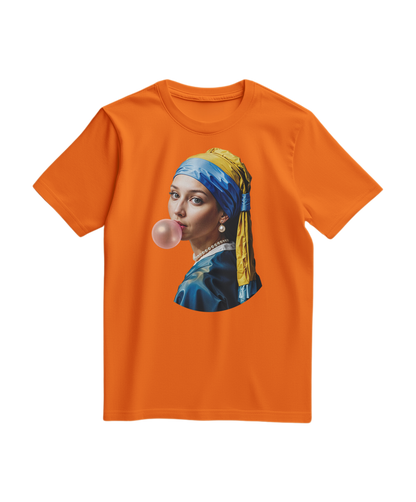 Camalestore T-shirt Pearl Bubble laranja, camiseta de manga curta com estampa moderna, tecido confortável e design casual.