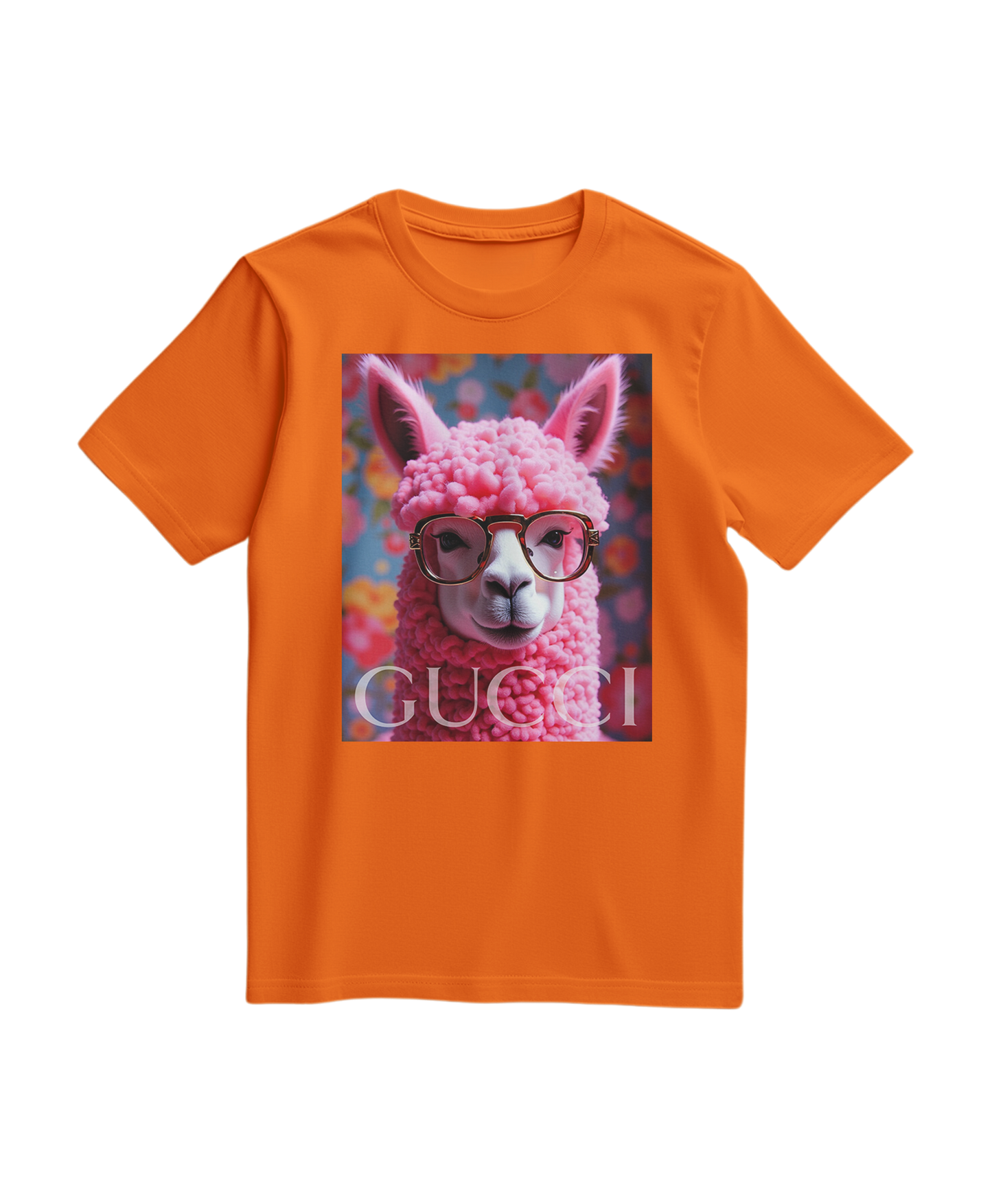 T-shirt laranja Camalestore com ícone de alpaca, tecido confortável e design casual, para um visual descontraído e moderno.