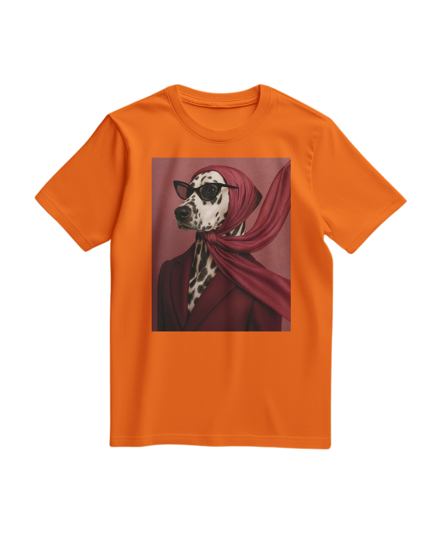 Camalestore T-shirt Spot Luxe laranja com estampa discreta, tecido confortável e design moderno, vestuário casual para o dia a dia.