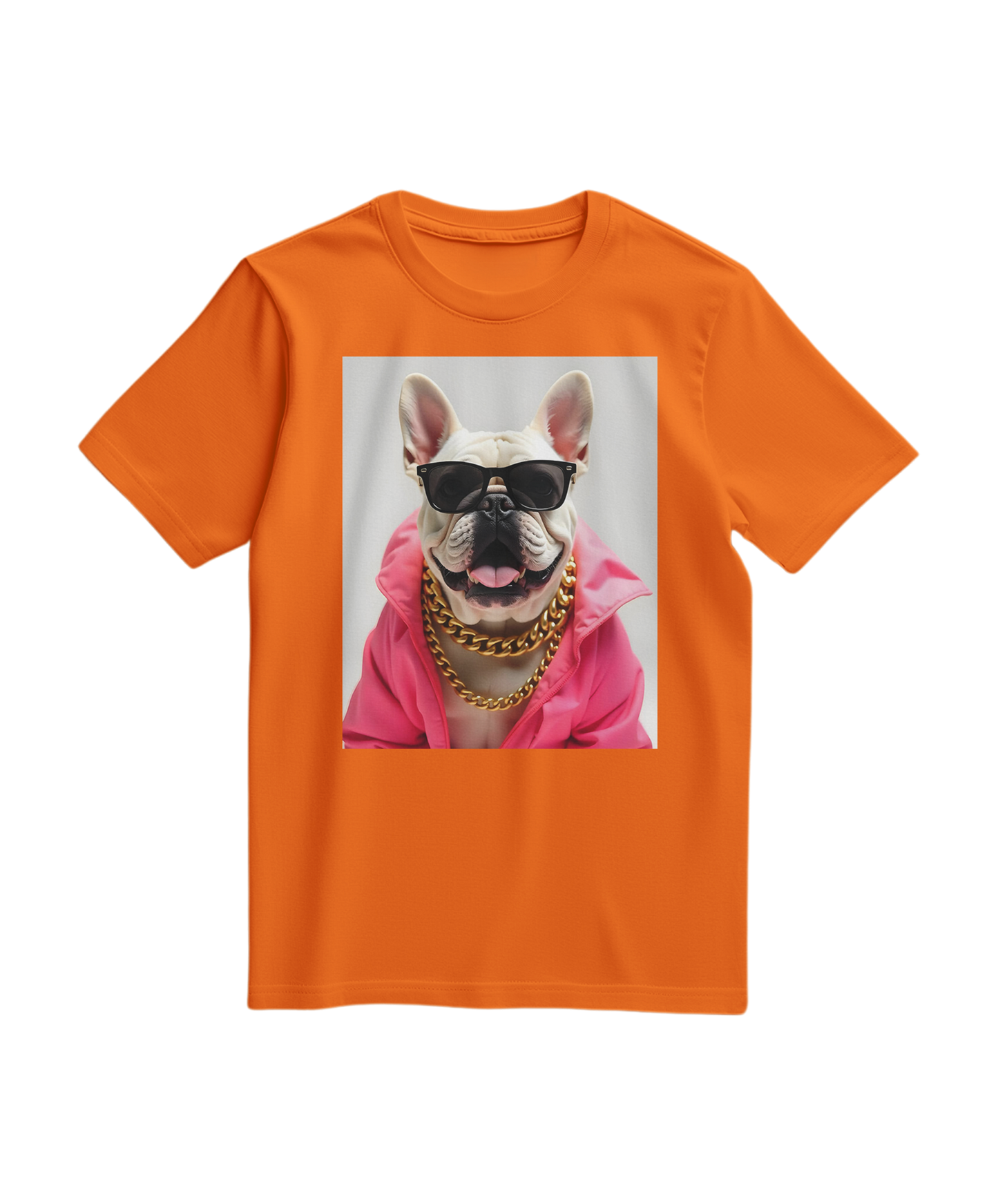 Camiseta Bulldog Azure Pop da Camalestore, com estampa de cachorro bulldog em fundo azul, vista frontal.