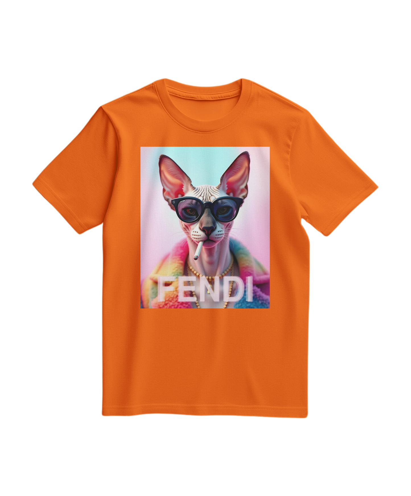 Camiseta Sphynx Prism da Camalestore em cor laranja com estampa de esfinge, tecido confortável e estilo casual.