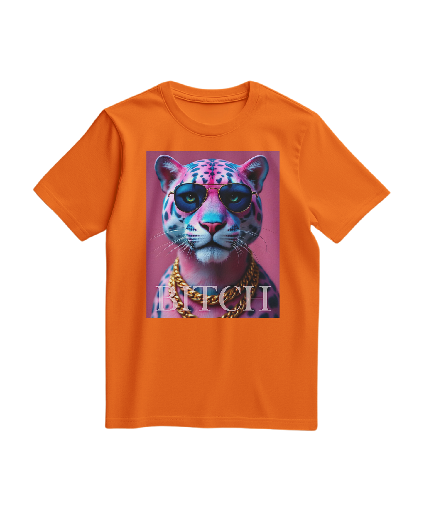 Camalestore T-shirt Neon Jungle Boss de cor laranja com estampado vibrante de selva e boss, para um visual ousado e colorido