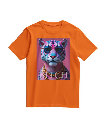 Camalestore T-shirt Neon Jungle Boss de cor laranja com estampado vibrante de selva e boss, para um visual ousado e colorido