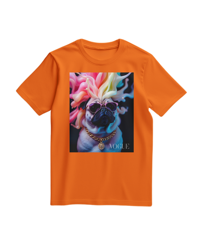 Camiseta Pug Chromatic Elite da Camalestore, camiseta laranja com estampa de pug, roupa casual confortável e moderna