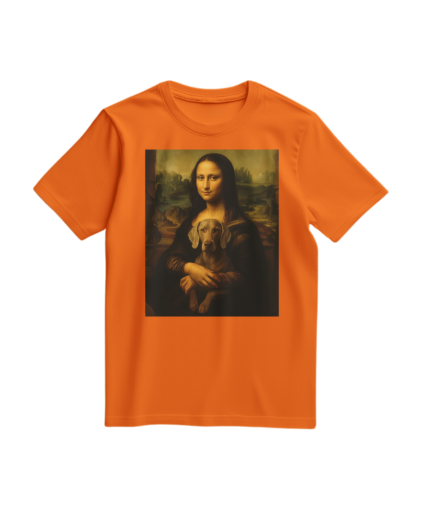 Camalestore T-shirt Mona Wei laranja, confortável, com estampa moderna, tecido macio, ideal para looks casuais.