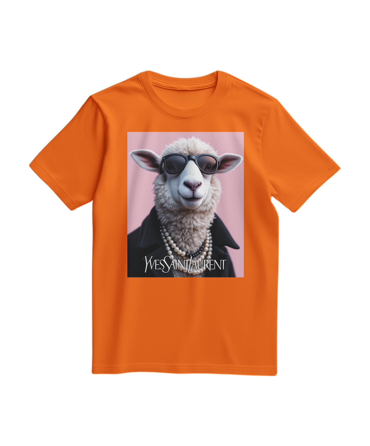 Camiseta laranja da Camalestore com ícone de ovelha de pérola, camiseta casual de algodão para uso diário