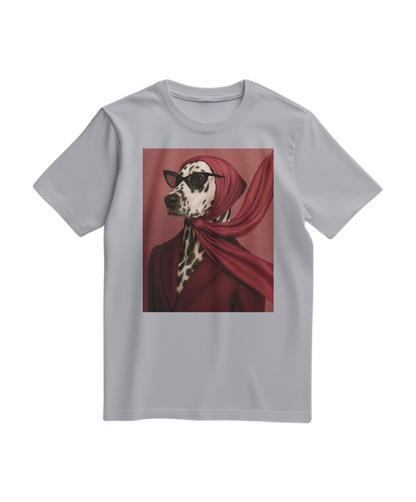 Camalestore T-shirt Spot Luxe cinza, modelo casual de algodão com estampa de pontos, confortável e estilo moderno.