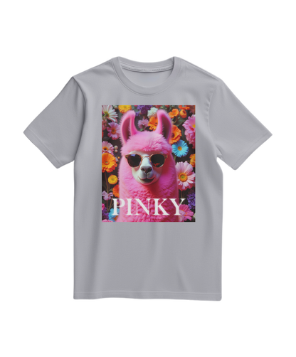 Camiseta rosa Llama Studio da Camalestore, t-shirt de algodão com estampa de lhama em fundo rosa claro.