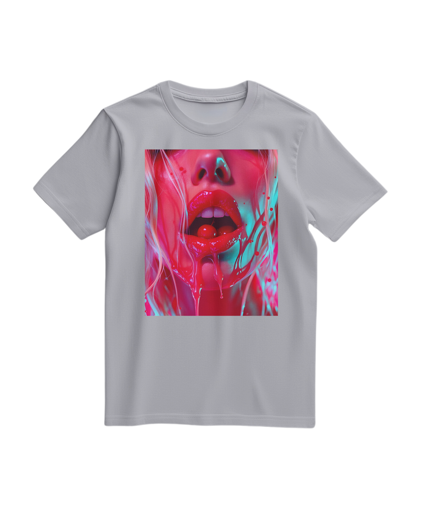 Camiseta cinza Oxford da Camalestore com estampa de cereja Cherry Glaze, tecido confortável e design casual.