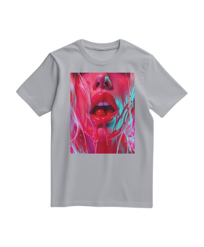 Camiseta cinza Oxford da Camalestore com estampa de cereja Cherry Glaze, tecido confortável e design casual.