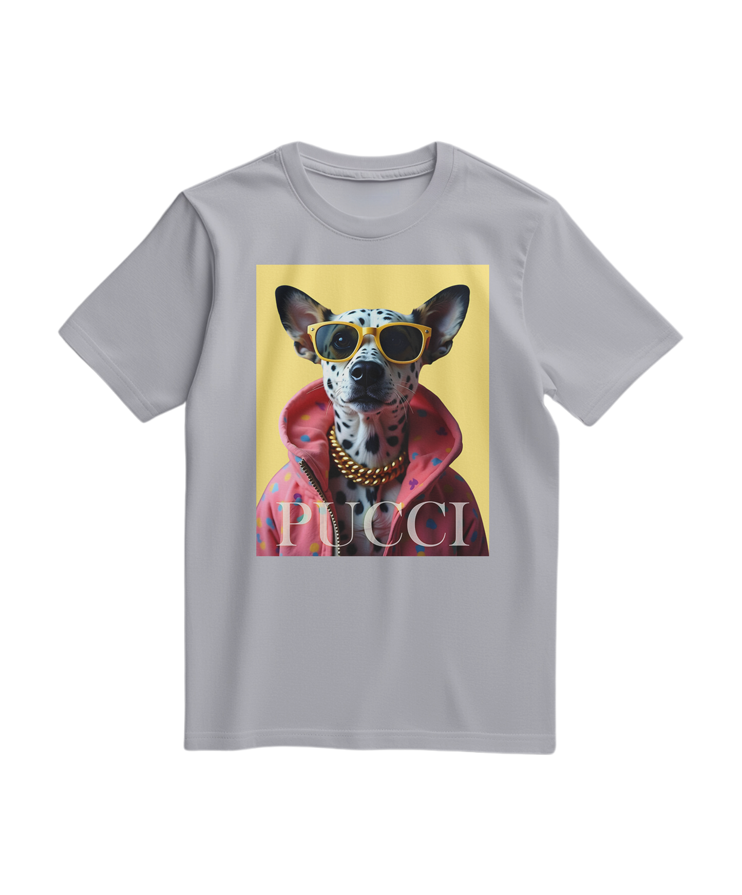 Camalestore T-shirt cinzento com estampa de dálmata hip, tecido confortável e design casual para uso diário