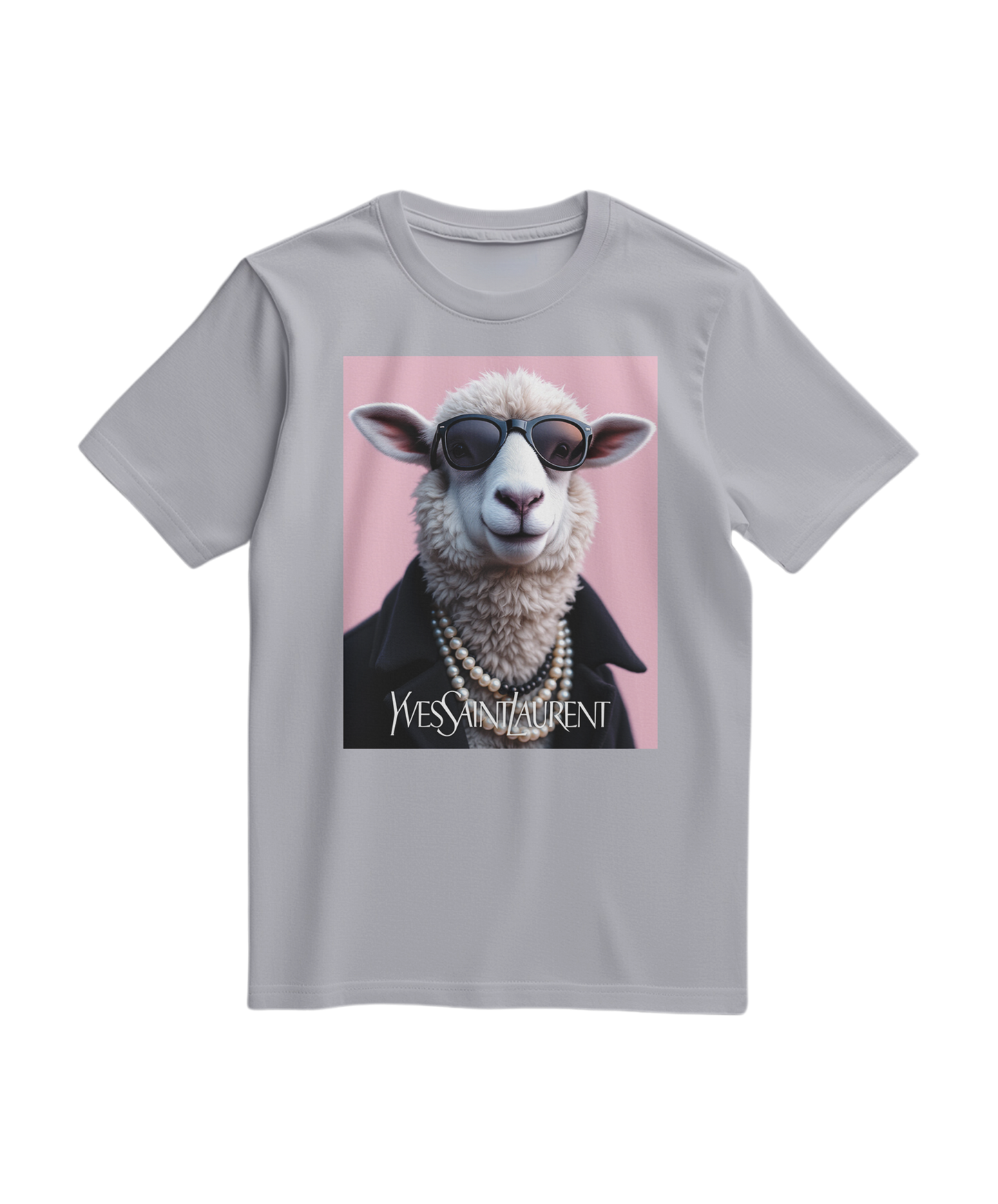 Camiseta cinza Oxford da Camalestore com ícone de ovelha de pérola na frente, estilo casual e confortável.