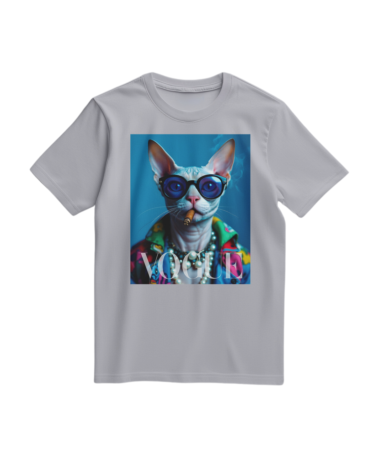 Camiseta cinza Neo-Sphynx Studio da Camalestore, modelo de manga curta com design moderno, vista frontal.