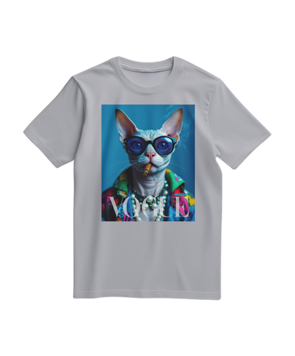 Camiseta cinza Neo-Sphynx Studio da Camalestore, modelo de manga curta com design moderno, vista frontal.