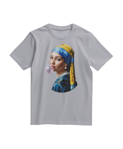 T-shirt cinza Pearl Bubble da Camalestore, com design casual e confortável, vista frontal com detalhes de tecido.
