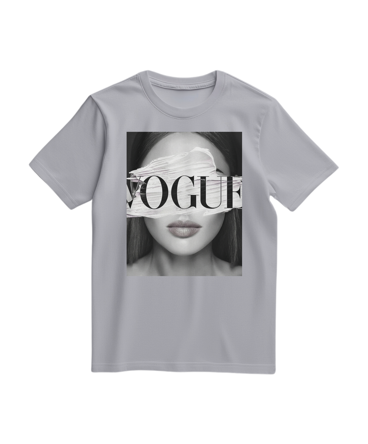 Camiseta cinza com estampa de olhos V, estilo casual, da marca Camalestore, exibida em fundo neutro.