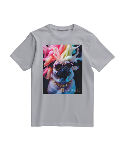 Camalestore camiseta cinza com estampa de pug chromático na frente, estilo casual e confortável, para amantes de cães.