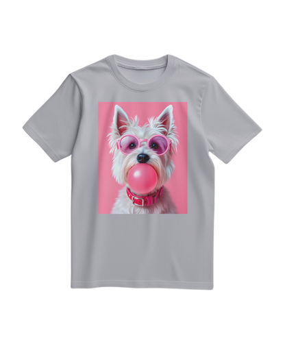 Camiseta cinza Bubble Terrier da Camalestore, com estampa de cachorro terrier em estilo moderno e confortável.
