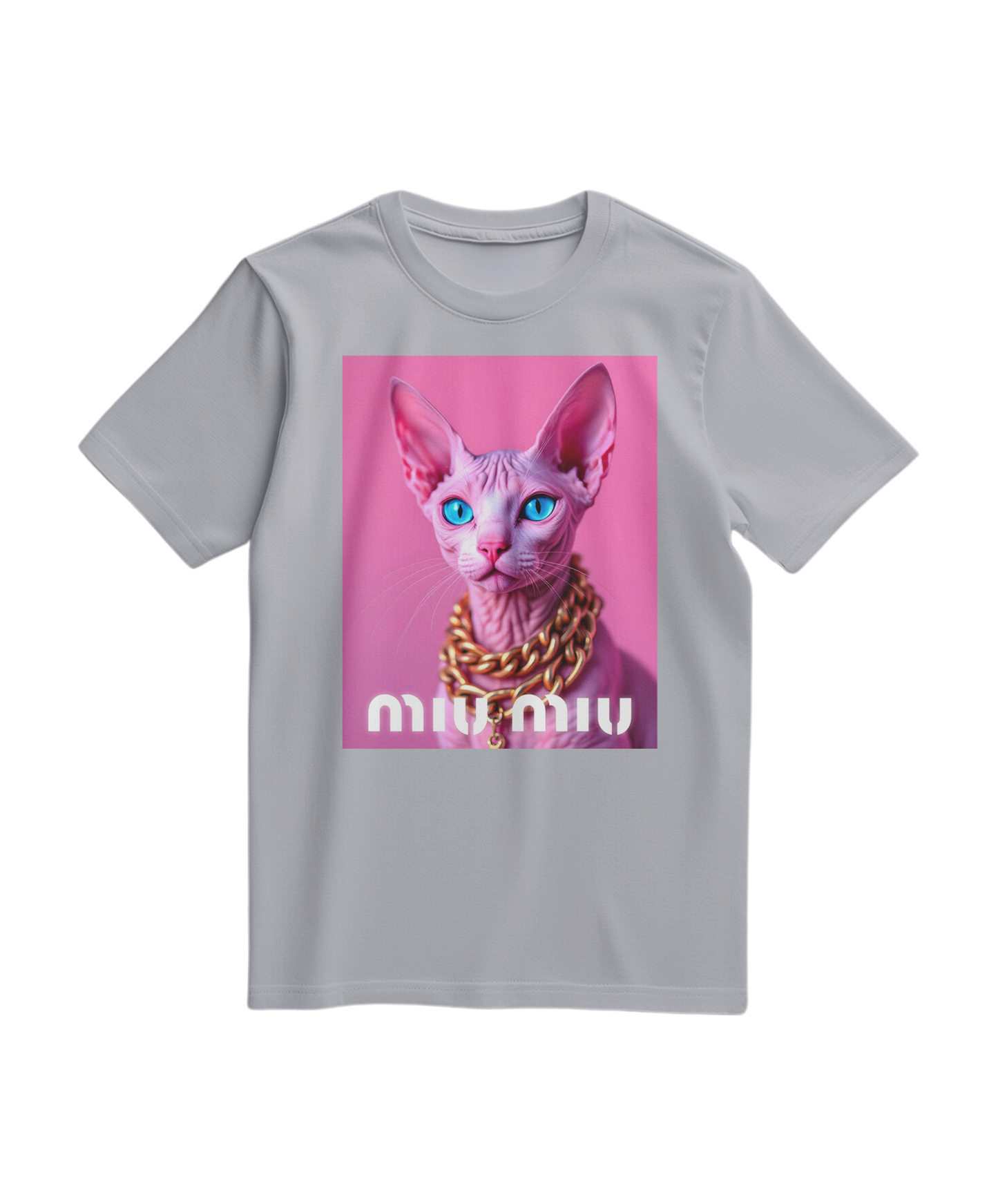 Camalestore camiseta pink gold com estampa de esfinge, modelo T-shirt, vista frontal.