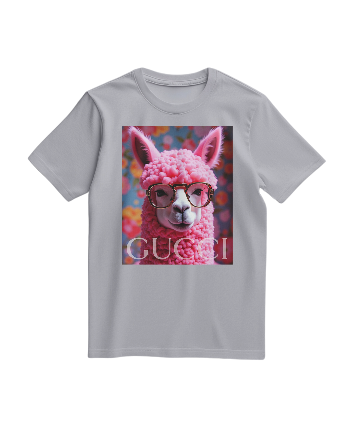T-shirt cinza com ícone de alpaca da Camalestore, tecido confortável e design casual, adequado para uso diário.