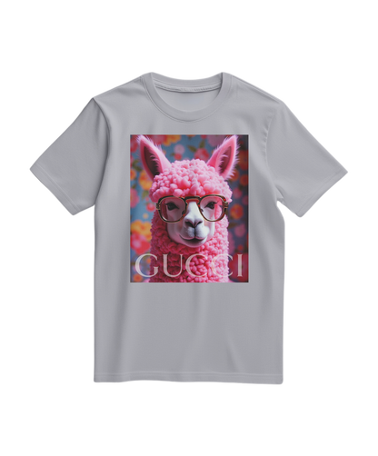 T-shirt cinza com ícone de alpaca da Camalestore, tecido confortável e design casual, adequado para uso diário.