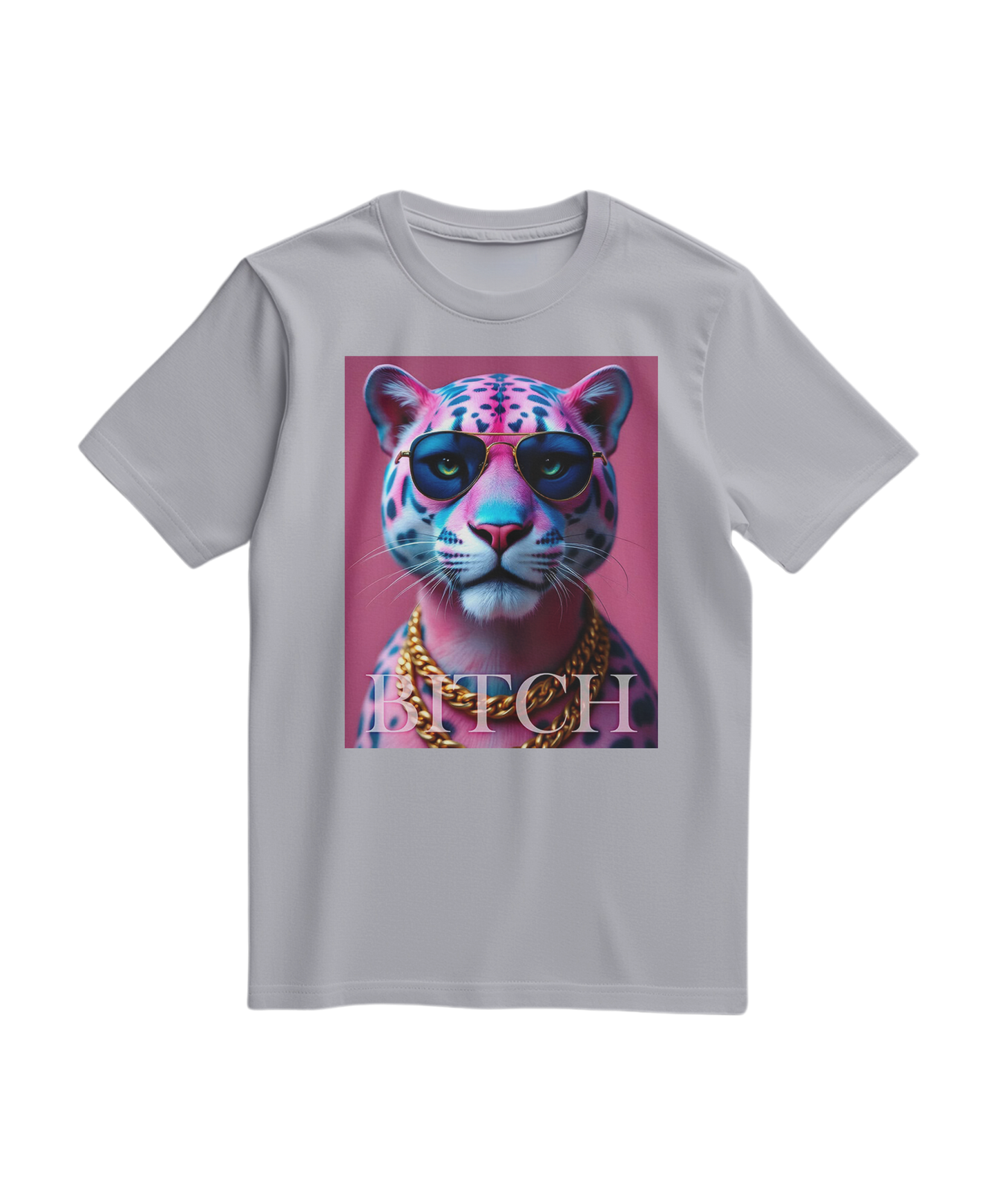 T-shirt cinza Oxford da Camalestore com design Neon Jungle Boss, tecido confortável e estilo casual.