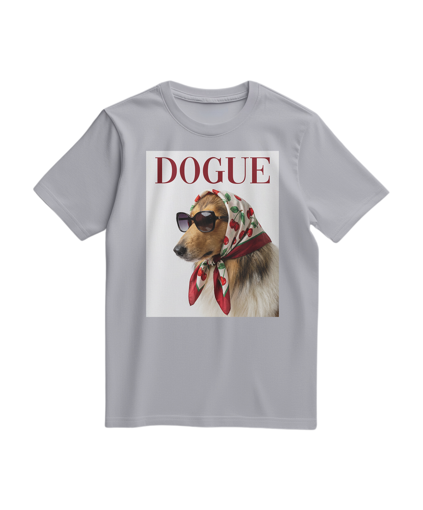 T-shirt cinzenta Vintage Dogue Muse da Camalestore com design de cão vintage na frente, tecido de algodão confortável.