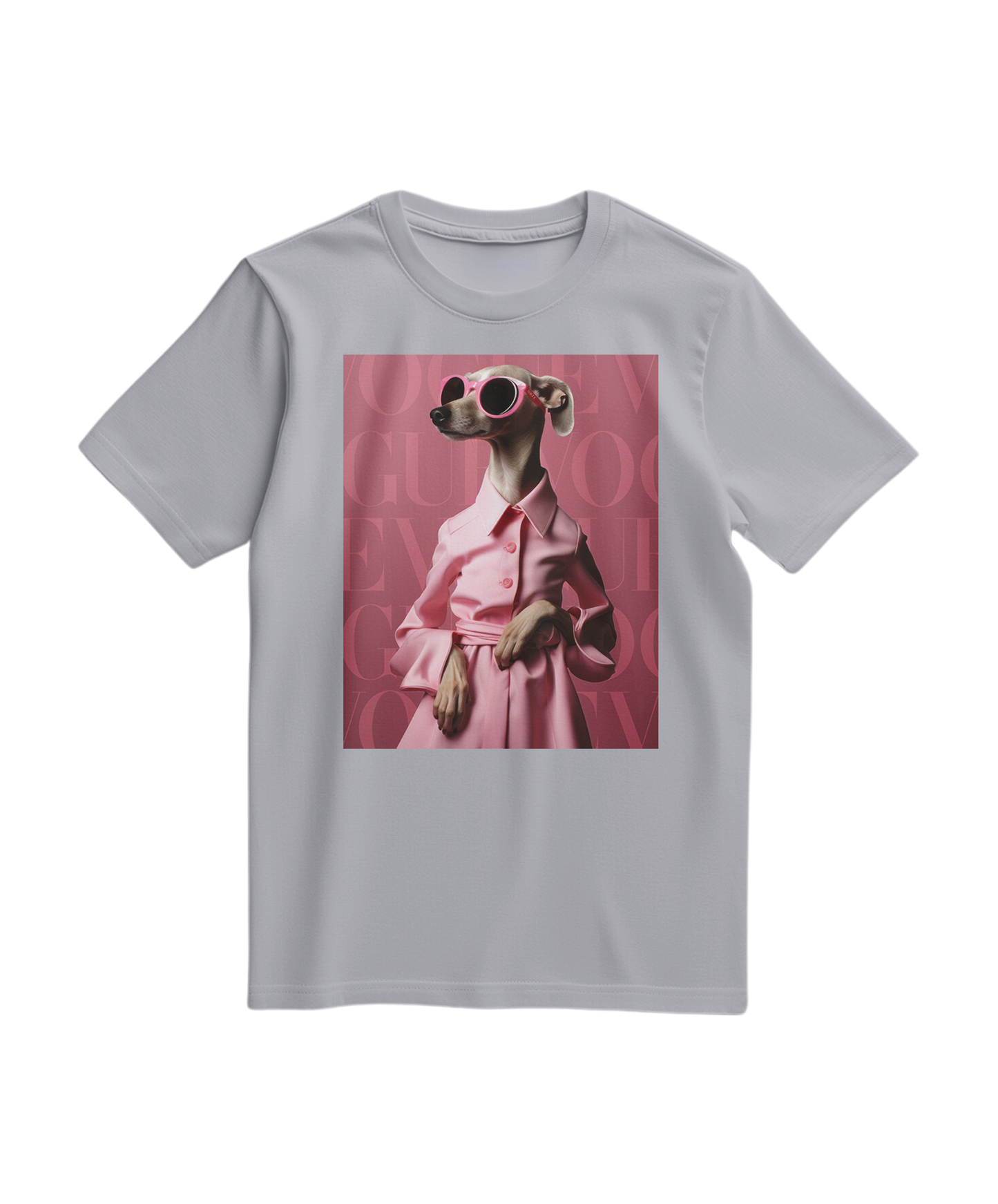 Camalestore T-shirt Skinny Pinky cinza com gola redonda e detalhes em branco, tecido de algodão confortável.