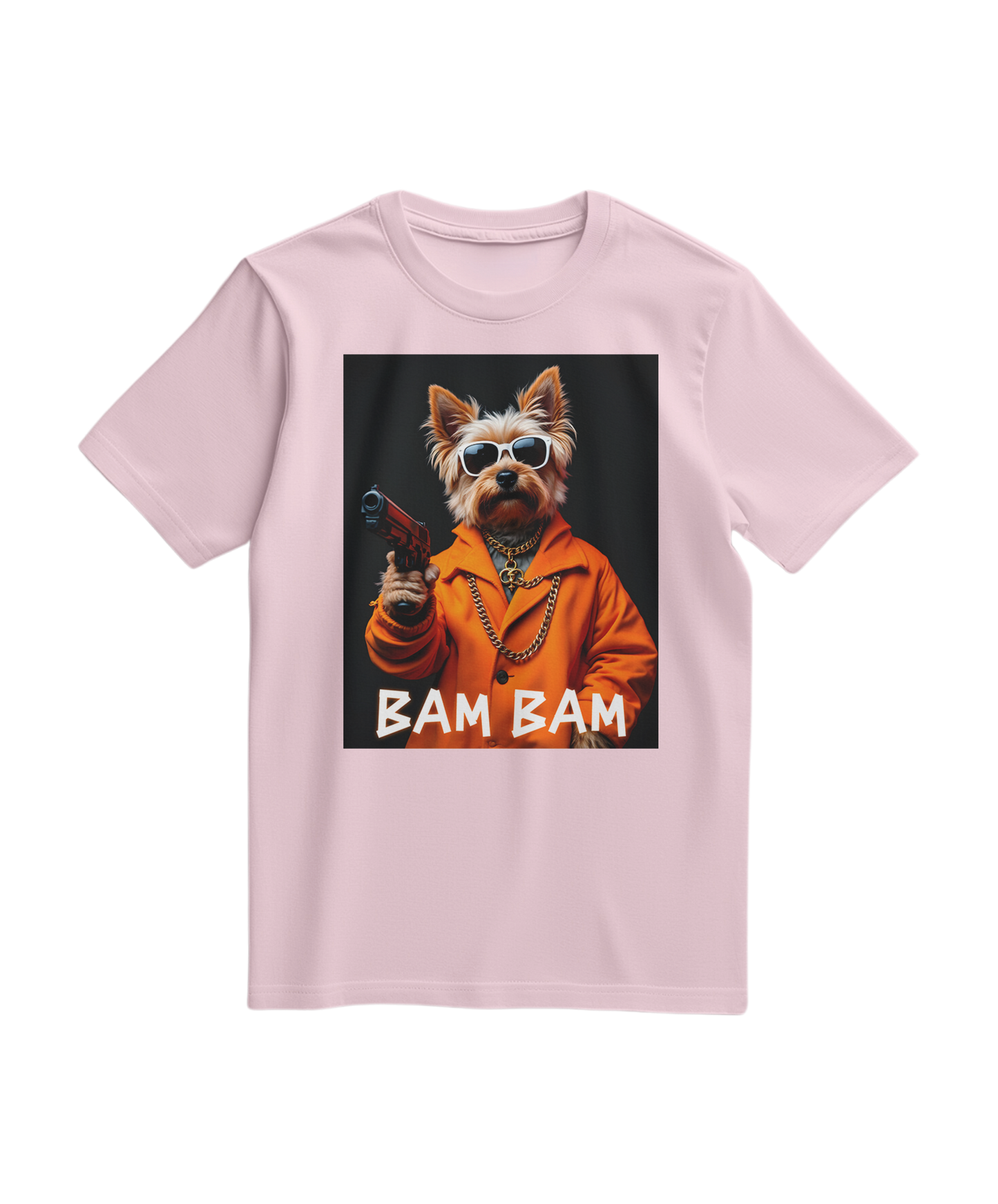 Camiseta rosa claro Bam Bam Gangster da Camalestore, com estampa gráfica na frente e corte confortável.