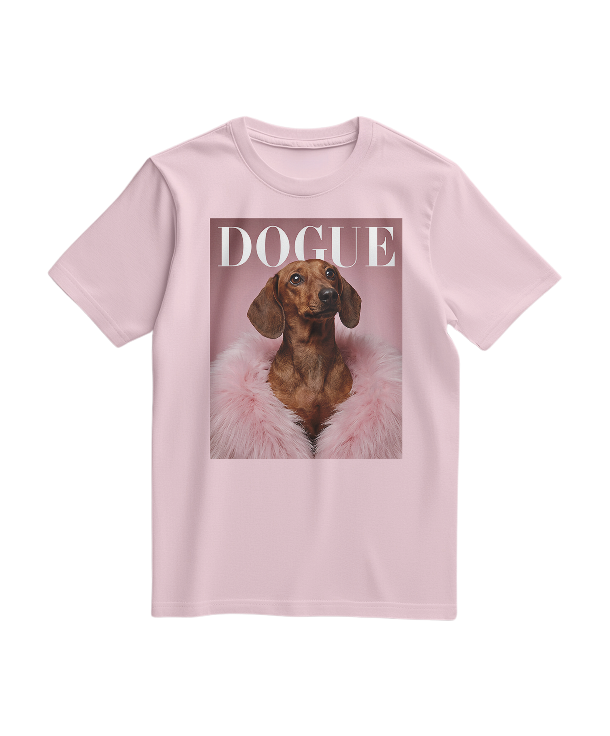 Camiseta rosa claro com estampa de Dachshund, estilo casual, da marca Camalestore, ideal para looks confortáveis e modernos.