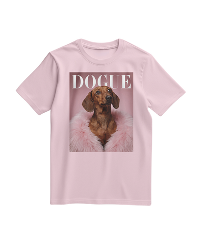 Camiseta rosa claro com estampa de Dachshund, estilo casual, da marca Camalestore, ideal para looks confortáveis e modernos.