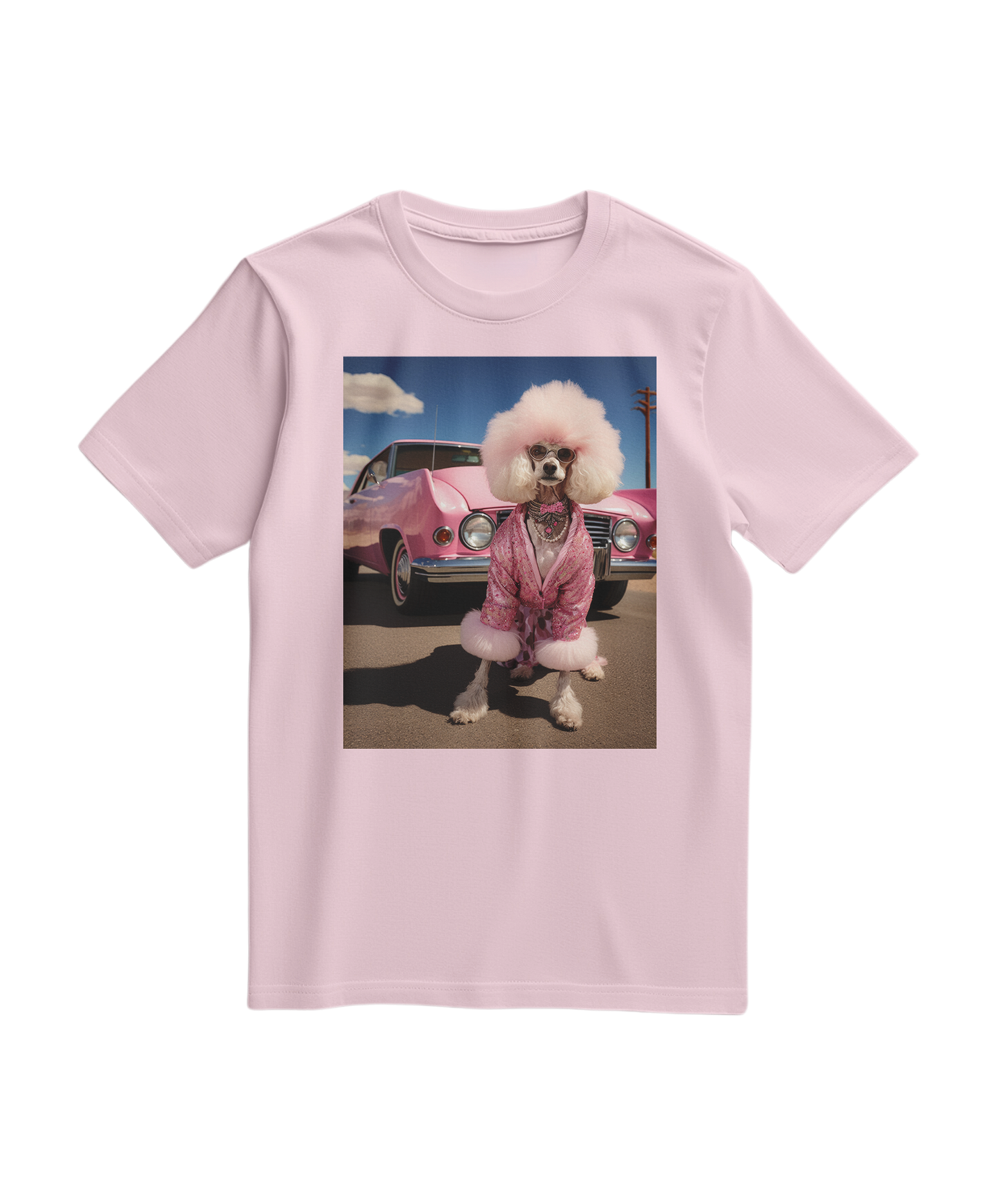 Camiseta Dream Ride da Camalestore em rosa claro, com design estilizado, vista frontal sobre fundo neutro.