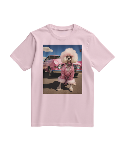 Camiseta Dream Ride da Camalestore em rosa claro, com design estilizado, vista frontal sobre fundo neutro.