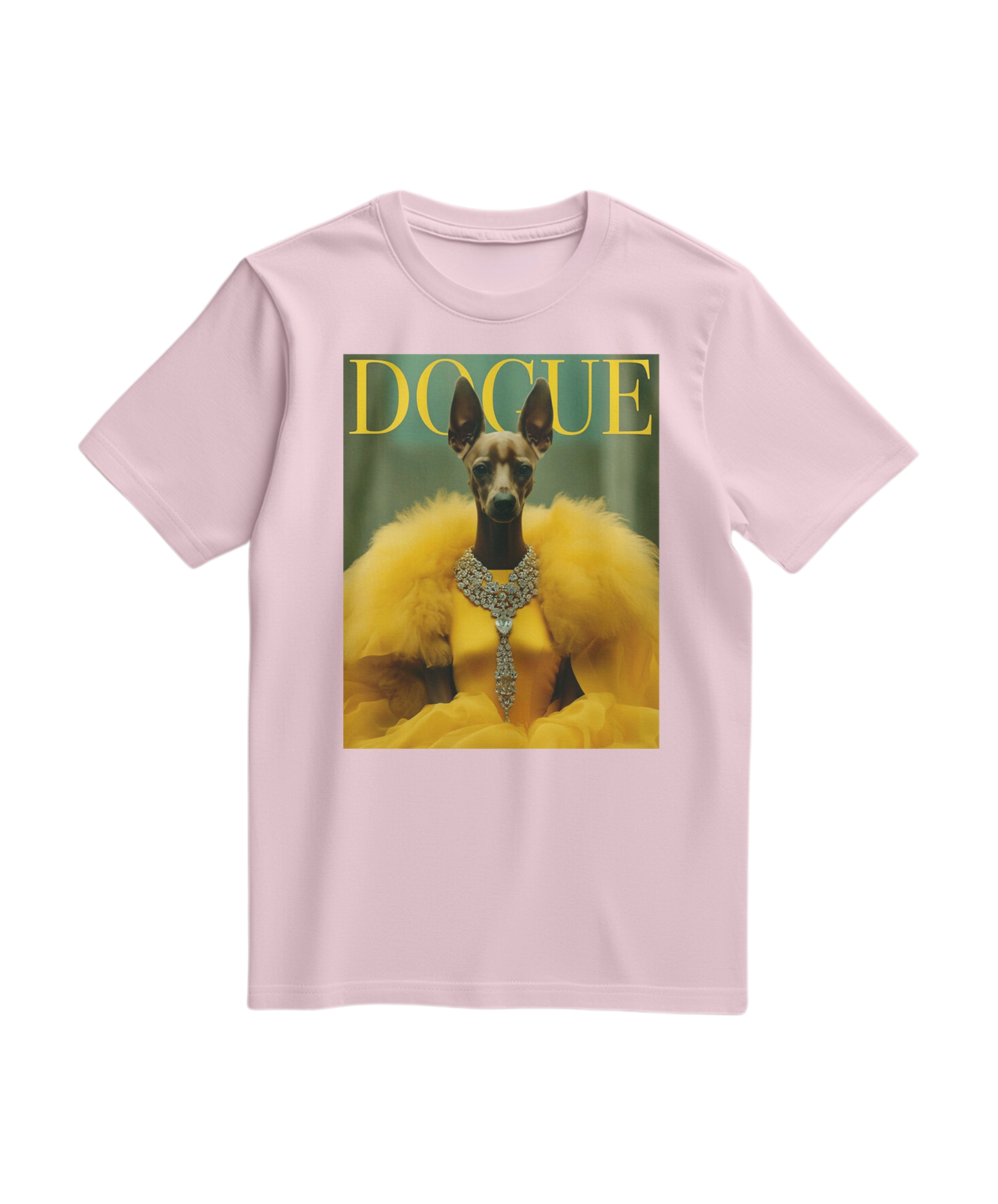 Camiseta Dogue Majestic em rosa claro, feita pela Camalestore, com estampa de cachorro Dogue em destaque.