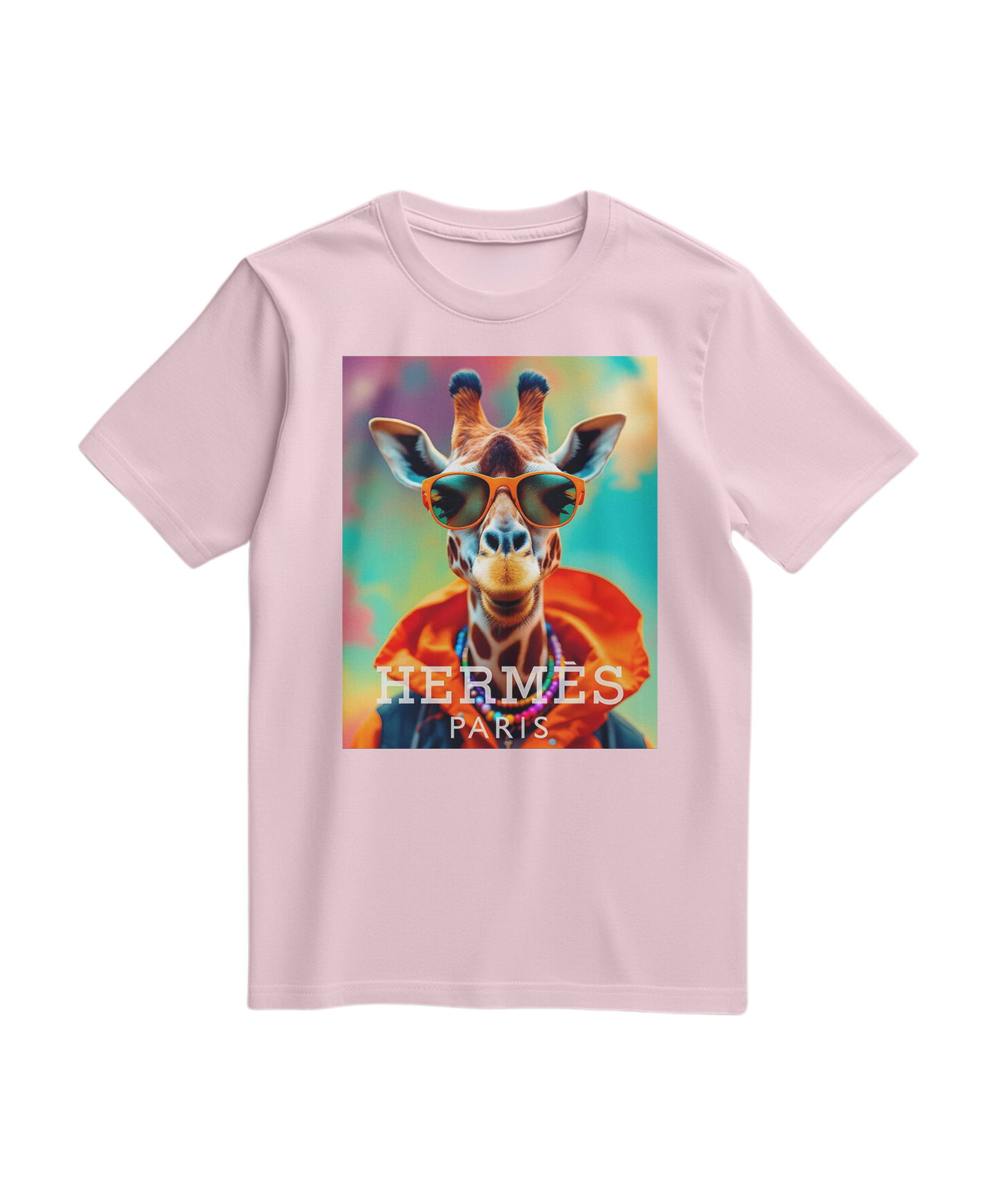 Camalestore T-shirt laranja Safari Elite, com estampa de safari e detalhes coloridos, visual frontal em fundo branco.
