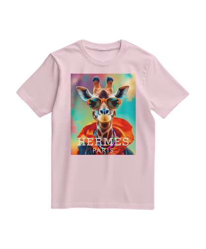 Camalestore T-shirt laranja Safari Elite, com estampa de safari e detalhes coloridos, visual frontal em fundo branco.