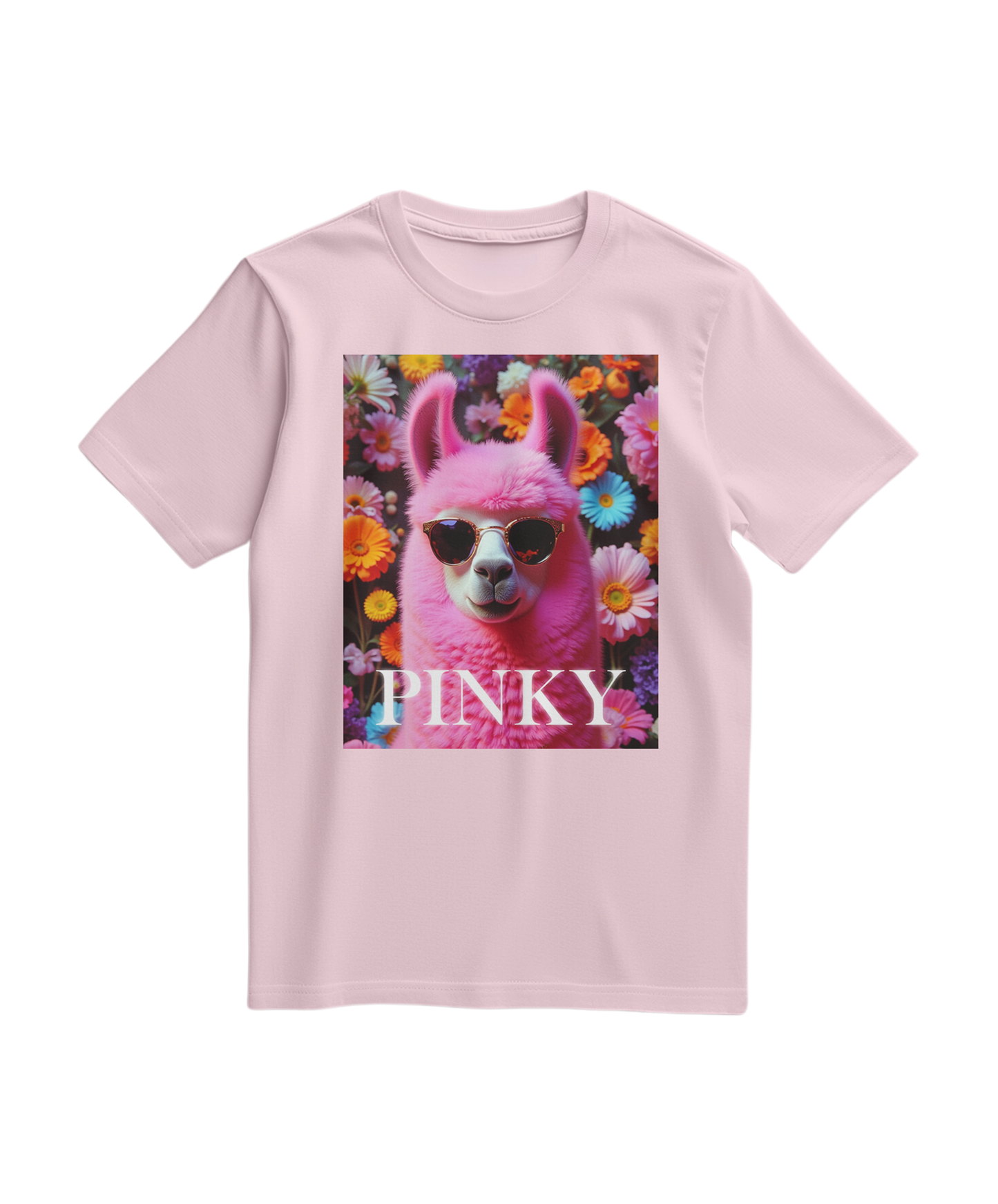 Camalestore T-shirt rosa claro com estampa de lhama, confortável e casual para uso diário.